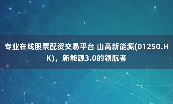 专业在线股票配资交易平台 山高新能源(01250.HK)，新能源3.0的领航者
